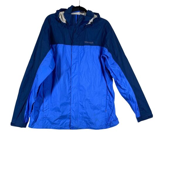 Marmot Jacket Mens XL Blue Navy Hooded Rain Shell Windbreaker Hiking D41200 - Picture 1 of 16